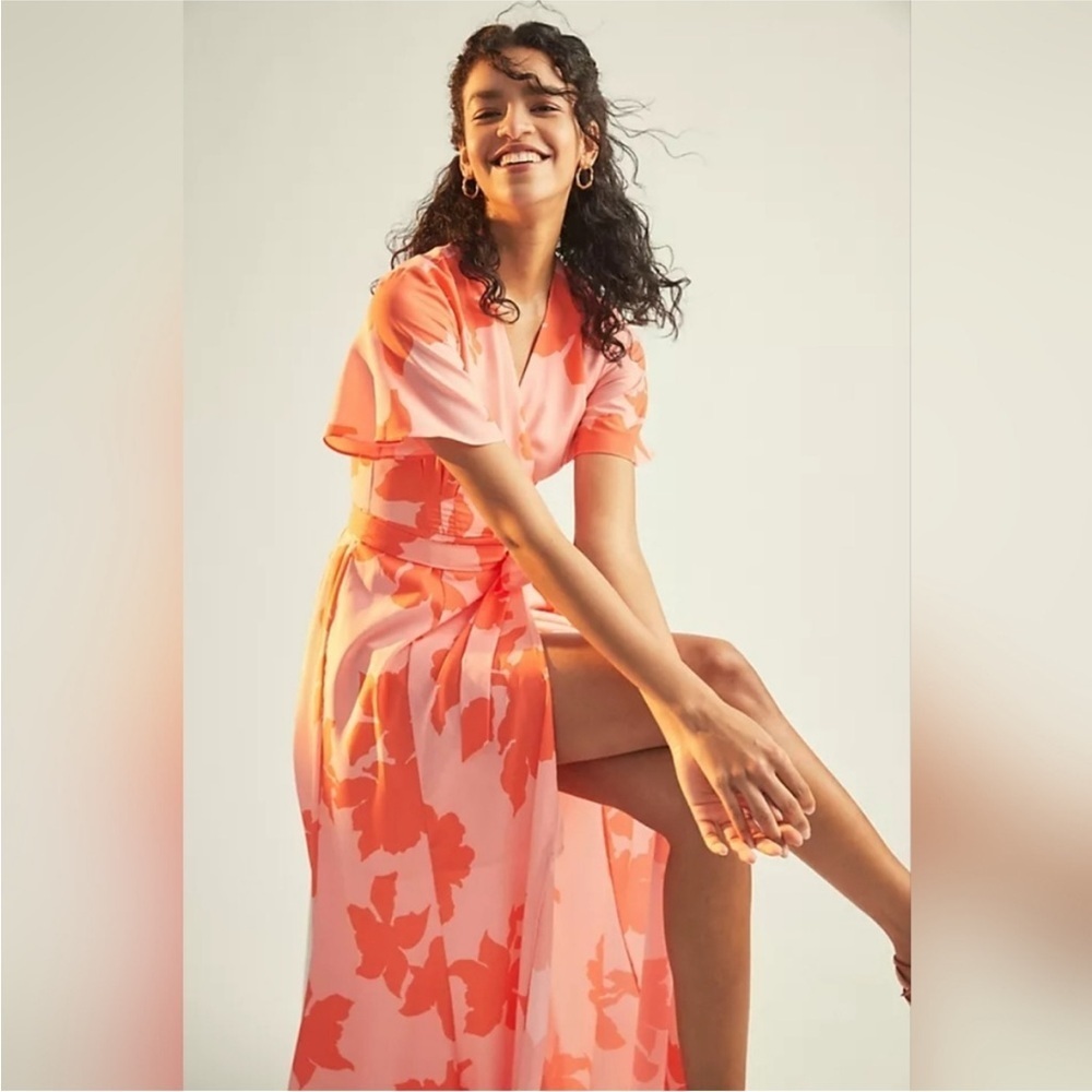 Anthropologie Hutch Pink Floral Reva Wrap Maxi Dress size XS Like New - Picture 3 of 16
